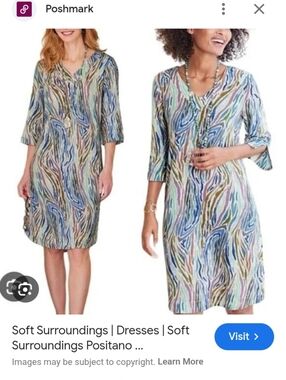Soft Surroundings Positano Multicolor V-Neck Shift Dress. Size XL